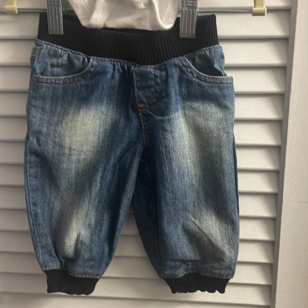 Amy Coe Distressed Punk Rocker Onesie & Jeans. Size 3-6M. EUC - Picture 3 of 7